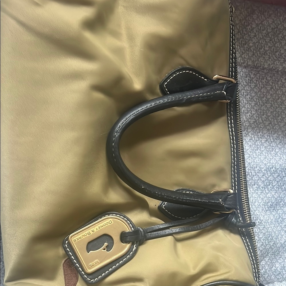Dooney & Bourke Tan and Black Satchel with Semi-Structured Design